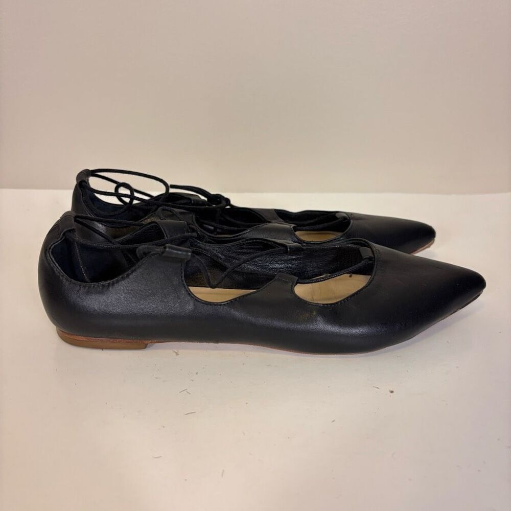 Loeffler Randall Black Leather Pointed Toe Strappy Flats 6.5